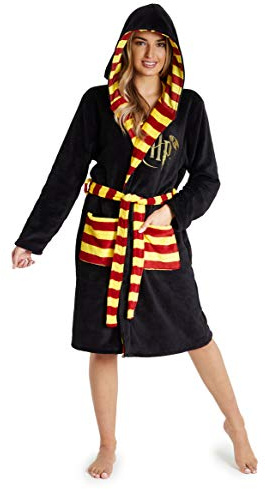 Harry Potter Robe De Chambre Homme Ou Femme En Polaire Douce, Peignoir Gryffondor En Pilou Avec Capuche De Magicien Taille Adulte Unisexe S, M, L Et XL