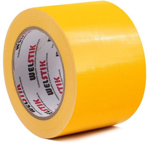 WELSTIK Ruban adhésif de qualité professionnelle, tissu imperméable, ruban coloré pour réparation, bricolage, artisanat, 75 mm x 41 m, jaune | Forte Adhérence, Imperméable, Déchirable à la Main, Idéal pour Bricolage, Réparation et Fixation