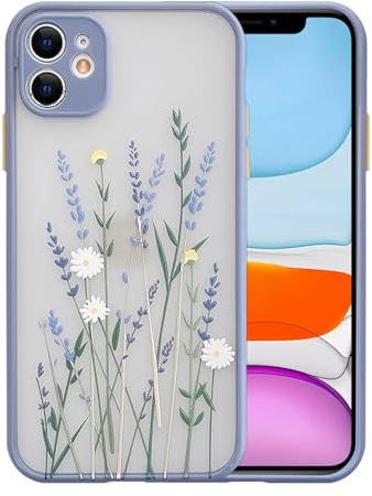 Ownest Kompatibel mit iPhone 12 Hülle, Lavendel Blumen Aesthetic Transparent Matte PC Flowers und Mädchen Frauen Weiche Silikon Bumper Schutzhülle Case für iPhone 12 (Not fit iPhone 12 Pro)- Lila