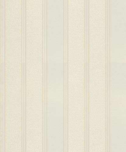 Rasch Tapete 421026 - Vliestapete mit Streifen in Beige, Grau und Gold - 10,05 m x 0,53 m (LxB)