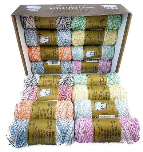 ▷ Häkelgarn Fantasie-Garn N.5 Set mit 16 Bällen Happy Farben (75% Baumwolle, 25% Polyester) für DIY und Stricken von Hand mit elegantem Finish (75gr x 16 Bällen).