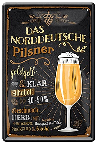 Norddeutsche Pilsener Bier Blechschild - Retro Deko Metallschild Zubehör Ausstattung für Bar Kneipe Theke Kellerbar Partyraum Partykeller Biergarten Pub - Bier Geschenke für Männer - 20x30cm