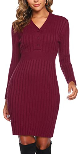 Wayleb Vestito Invernale Elegante Donna - Abito Sexy Maniche Lunghe, Tubino in Maglia, Lana