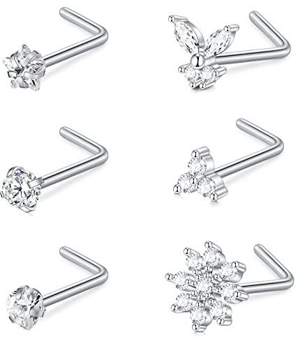 AceFun Nasenpiercing Stecker 18G 20G Set Nostril Piercing 0,8mm 1,0mm Chirurgischer Stahl 7mm L Förmig Stecker Spirale Stecker Zirkonia Opal Kugel Nasen Septum Piercing Schmuck für Frauen Männer