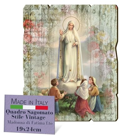 Fratelli Bonella – Cuadro Virgen de Fátima contorneado vintage – Madera de álamo, grosor 8 mm, cuadro para dormitorio 19 x 24 cm – 100 % fabricado en Italia