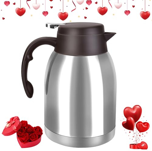 54oz Stainless Steel Thermal Coffee Carafe Dispenser, Unbreakable Double Wall Vacuum Flask 1.6L Water Tea Pot Beverage Pitcher for Cold Drinks in Summer(Classic Silver)