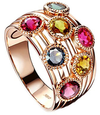 Lieson Verlobungsring Damen, 18K Rotgold Ring Damen Bunten Turmaline 1.8ct Eheringe Hochzeitsring Große 65 (20.7)