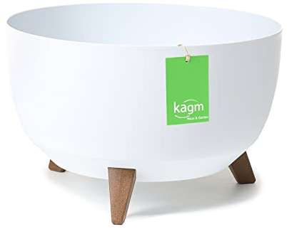 KAGM Blumentopf, Pflanzschale mit Füßen, runde Blumenschale, Blumenkübel, Pflanzkübel, Pflanzgefäß für Balkon, Wohnzimmer, Ø 39,5cm Weiß