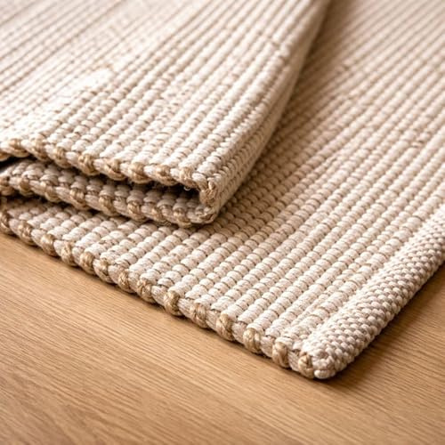 S & L Homes 4' x 6' Jute Cotton Hand Woven Natural Farmhouse Area Rug for Living Room - Rustic Vintage Bohemian Décor - (Natural)