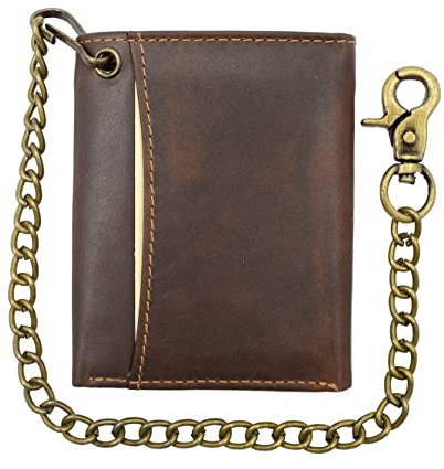 Paul Walter Men’s Vintage Genuine Leather Trifold Biker Wallet with Chain, RFID Blocking