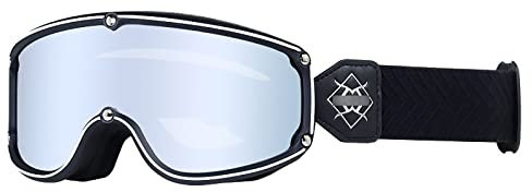 JSSEVN Motorradbrille Vintage Leder Reitbrille Scooter Off Road Anti Kratzer Brille für Herren Damen Erwachsene Silber