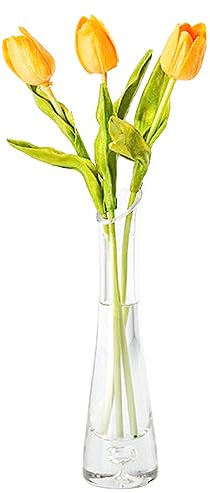 23cm Hand-Made Blown Art Bud Glass Vase - Clear Single Stem Flower Vase for Wedding, Home and Office Décor - Decorative Centerpiece Bottle
