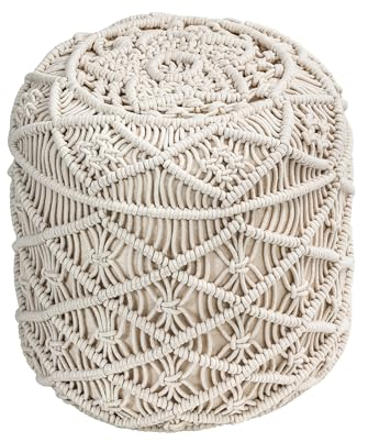 Dehner Pouf Sitzkissen Tessa, mit handgefertigtem Makramee, Ø 45 cm, Höhe 35 cm, Baumwolle/Styropor, Natur-Farben