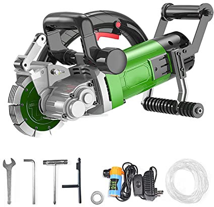 Electric Wall Chaser Slotting Machine, 4500W Wall Groove Cutting Machine with 5 Saw Blades Diameter 115mm, 38 mm Cutting Depth 42 mm Cutting Width 6500r/Min for Cement Walls Rotating Wall