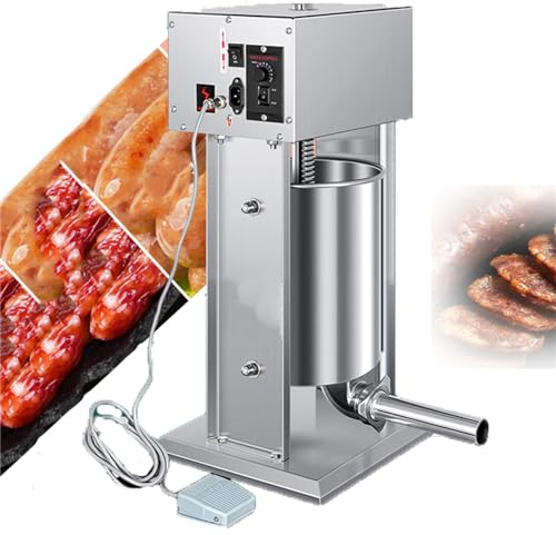 Insaccatrice elettrica per Salsicce, riempitrice per Salsicce da 10 Litri con 4 ugelli di riempimento,(12MM 18MM 22MM 30MM),Attrezzatura per Legare Salsicce Multifunzione con Comando a Pedale