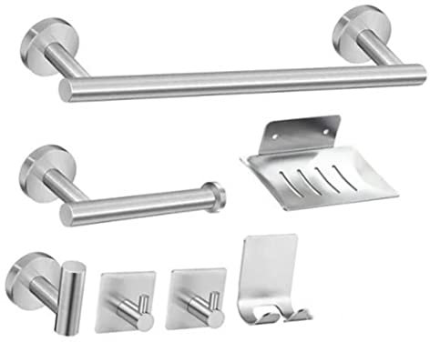 XHTLLO Set di Accessori per Il Bagno, Set di Accessori per Il Bagno in Acciaio Inossidabile 304 Addensato, Porta Asciugamani da Bagno Durevole in 7 Pezzi, per Parete Del Bagno, Parete in Gesso