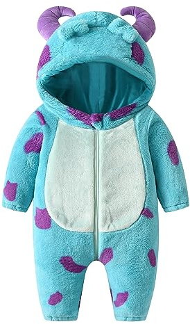 Toddler Baby Girls Boys Fleece Jumpsuit Cartoon Animal Cosplay Costume Horn Hooded Warm Thicken Winter Rompers Outwear Snowsuit (Blue, 2-3 Years)