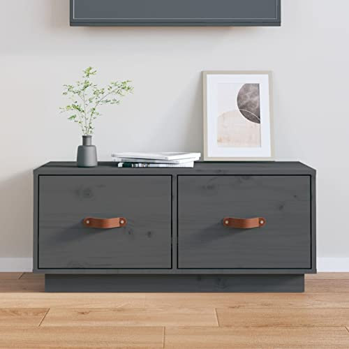 LAPOOH Meuble TV Gris 80x34x35 cm Bois de pin Massif,Meuble TV,Table Basse Salon Meuble TV,Table Basse LED Couleurs