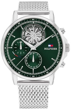 Tommy Hilfiger Multifunktions-Analog-Quarzuhr für Herren mit Skelett-Teilzifferblatt und Edelstahl- oder Lederarmband