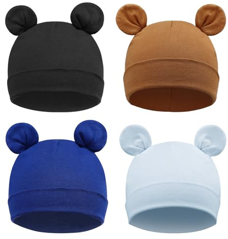 DRESHOW 4 Stücke Unisex Mütze Hut Junge Mütze Frühling Mützchen Kleinkind Wendemütze Jersey Slouch Beanie Bekleidung Unisex Infant Hut Kindergarten Mütze