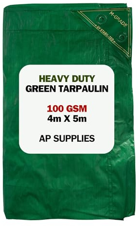 AP Supplies 4m x 5m Green Tarpaulin - 100gsm Thick - 13 ft x 16 ft Quality Waterproof Tarpaulin Sheet Cover Perfect for Your Garden and Home Needs