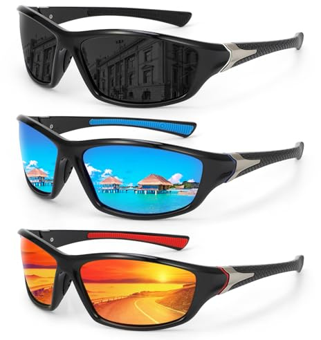 Hifot Sports Polarized Sunglasses Men 3 Pairs, Sun Glasses for Cycling Driving Fishing, Sports Sunglasses for Women Running Baseball Tennis Golf