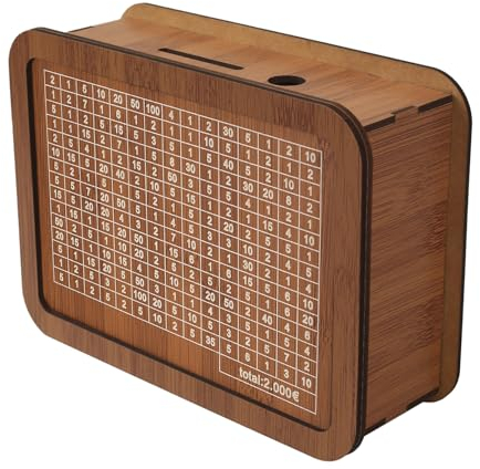 Hucha de Madera con Contador, Caja de Ahorro, Hucha Reutilizable para niños, Objetivo 2000