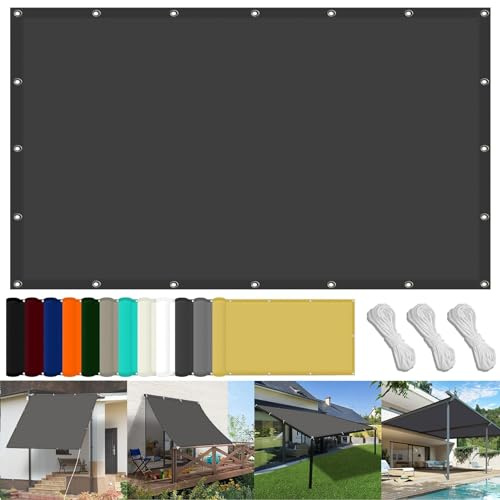 Sonnensegel 110 x 400 cm PES Windschutz Balkon Sichtschutz Uv-Schutz-Polyestergewebe mit Seil Sonnenschutz Markise für Balkon Terrasse Und Garten, Dunkelgrau