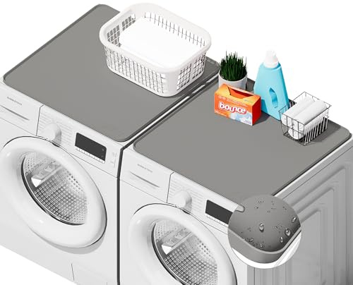 2 PACKS SEIRI Washer and Dryer Topper, 26 x 26 Silicone Dryer Top Protector Mats for Flat Top Surface Cover and Front Load Washing Machine Non-Slip Waterproof Laundry Topper Mat Large (Light Gray)
