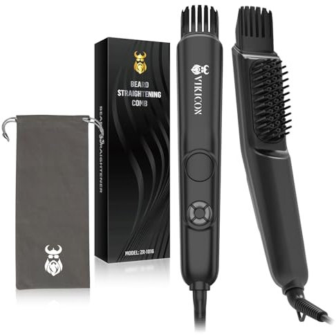 VIKICON 3 in 1 Bartglätter Bürste für Männer, Professioneller Bartkamm mit Volumizer, 4 Hitzestufen(120-220℃) Bart Glätteisen, Ionen Beard Straightener Brush für Zuhause/Reise, Bart und Haar Styling