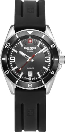swiss alpine military Montre analogique à quartz 7034.1 en silicone pour homme, Acier/noir/noir - 1837sam