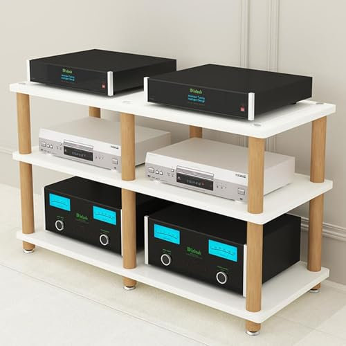 LYXWGRZD Audio Rack HiFi Regal, Phonoschrank mit offenem Stauraum, Plattenspieler Regal mit Schrankbeinen aus Massivholz, Record Player Stand for Besprechungs-, Wohn- und Aufnahmeräume(Wit,67cm/26.3in