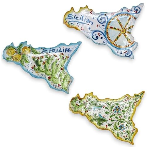 Sicilia da Appendere in Ceramica Caltagirone, L 34 x 23 cm ca. (1Unità) Modello Liscio, Decoro e Colore Casuale