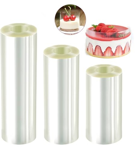 lcvtos 3 Rolle Tortenrandfolie,8cm/10cm/15cm Hoch * 10m, Wiederverwendbare,Verdicken Kuchen Kragen, Transparent Acetat Rolle, für Die Herstellung Von Kuchen, Mousse, Schokolade usw