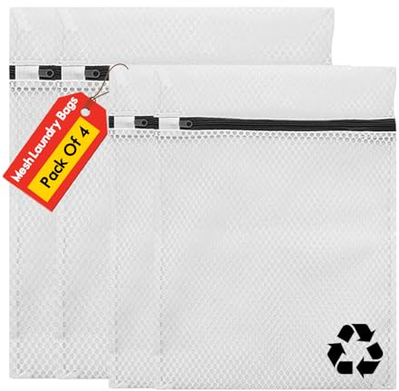ROHI 4er-Pack Netz-Wäschesäcke – 2 große (60 x 48 cm) und 2 mittelgroße (50 x 38 cm) wiederverwendbare Wäschesäcke für Waschmaschine mit Reißverschluss – Wäschesäcke für Feinwäsche, Strumpfwaren usw.
