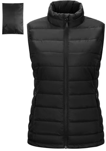 Outdoor Ventures Womens Puffer Gilet Packable Quilted Vest Padded Outwear Vest Bodywarmer Ladies Windproof Sleeveless Jacket Hiking Running Golf Riding Black M