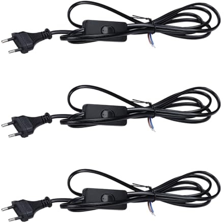 CYIOU 3 Stück Schwarzer Stromstecker Kabel mit Schalter und Stecker 1.8 M | Cable with Switch and Plug 2 x 0,75 mm² Lampenkabel mit Schalter für Stehlampen Tischlampen Lampenfassung