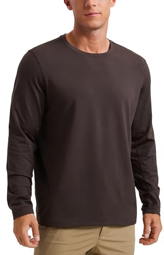 CRZ YOGA Långärmade Cloud Jersey-tröjor för män - Rund hals andningsbara casual träningströjor mjuka baströjor Hot Fudge Brown M
