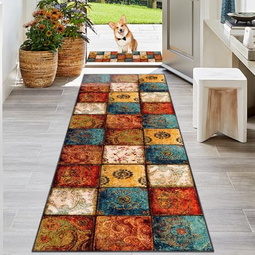 KwuSeug Lang rutschfest Waschbar Kücheteppich Küchenläufer Schlafzimmer Bettvorleger für Flur Waschküche Teppichmatten Korridor Wohnzimmer Schlafzimmer Läufer Küchenteppich Lang Flur 40 x 60 cm