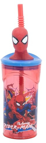 Stor Bicchiere Bambini con Cannuccia e Coperchio Spider-Man, Figura 3D, 360 ml, Plastica Riutilizzabile, Senza BPA, Ideale per Bambini e Bambine