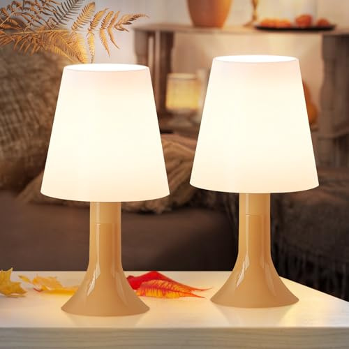 meoaow Tischleuchte Wohnzimmer Nachttischlampe mit Kabel | Tischlampe 2er Set Kleine Lampe E14 Tischlampen Moderne Landhausstil für Esstisch Schlafzimmer Khaki - Ohne Leuchtmittel