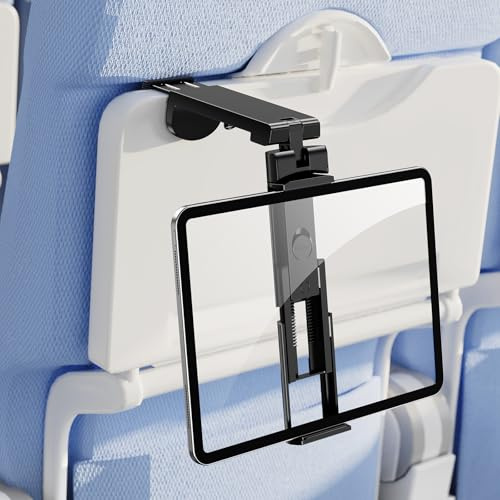 nediea Airplane Essential Tablet Holder For Travel, Universal Handfree Tablet Mount with 360 Degree Rotation, Travel Must Haves Tablet Stand for Plane Tray Table, Home, Kitchen, Office, Outdoor