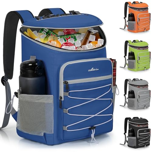 OUUTMEE Kühltasche 25L Thermo Rucksack Auslaufsicher, Kühlrucksack für 30 Getränkedosen (330 ml),für Wandern und Picknick, Praktisch & Leicht, Blau