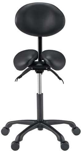 Master Massage Berkeley Ergonomic Saddle Stool -Two Split Part Seat Stool- Hydraulic Swivel Rolling Saddle Posture Chair with Backrest and Adjustable Title Angle and Height(Black)
