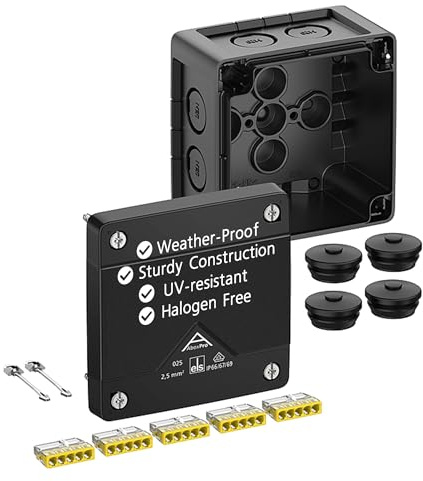 Spelsberg Abox Pro 025-2,5²/sw Professionelle IP66-Abzweigdose mit 5 erhöhten, schraubenlosen Klemmleisten, VDE-zertifiziert, interne Befestigungspunkte für Industrie und Außenbereich (schwarz)