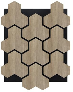 ENERJ Geometric Acoustic Panel with Wooden Hexagon Pattern - PET + MDF Size: 620 x 800 x17 mm (Pack of 4)