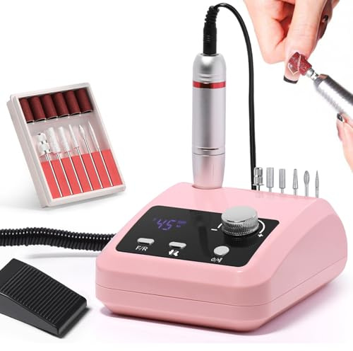 Nagelfräser, 45000 RPM Nagelfräser für Gelnägel Maniküre Set Elektrisch mit 45 einstellbaren Stufen Pediküre Set Fußpflege Elektrisch Elektrische Nagelfeile für den Heimgebrauch und Nagelstudios