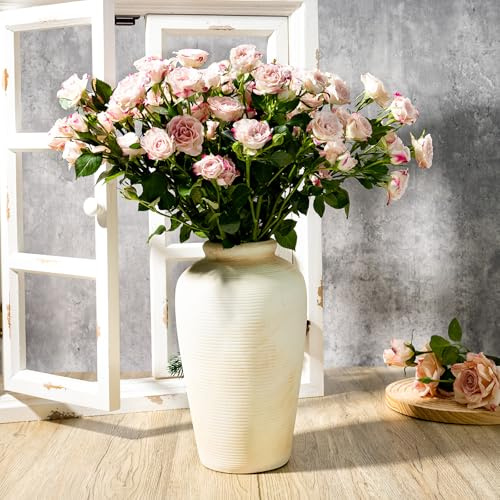 Fobule Rustikale Keramik-Bauernhaus-Vase, kleine dekorative Terrakotta-Blumenvase für Wohnzimmer, Tischmittelpunkt, Regaldekoration, Bauernhaus, Eingangsbereich - 28 cm hoch, Vintage-Weiß