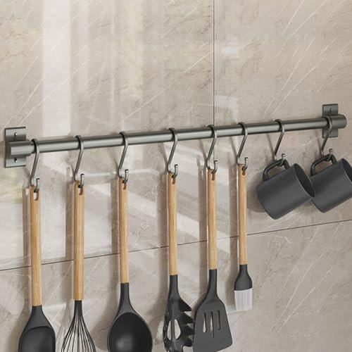 Peakjune Aluminium Barre De Cuisine,Support De Cuisine à Rail,Porte Ustensiles Cuisine Mural,Propre Et Facile D'AccèS,Convient pour Suspendre des CuillèRes,des Gants,Etc
