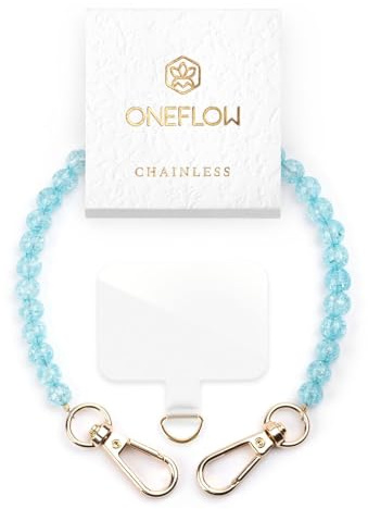 ONEFLOW Perlen Handyanhänger fürs Handgelenk, Universal Handykette kurz Handschlaufe, Handyband Abnehmbar für Handy Hüllen, Anhänger Kette mit Karabiner, Chainless Paradise Pearls